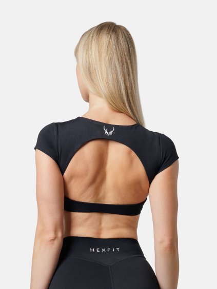 sportovní top s všitou podprsenkou, černý, HEXFIT