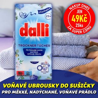 💥 NAKUP DNES ZA SUPER CENU 💙👕🌸 DALLI Ubrousky do sušičky 25ks Oblíbené německé vlhčené voňavé ubrousky do sušičky provoní...