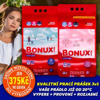 💥 POSLEDNÍ KUSY - NAKUP DNES ZA SUPER CENU 👕👗🌸 BONUX 3in1 Prací prášek 5,85kg (90dávek) Koncentrovaný prací prášek BONUX s...