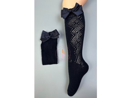 Podkolienky dierkované Izabel - navy tmavo modrá