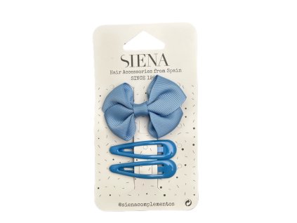 SIENA set mašlička a dve hladké sponky - blue