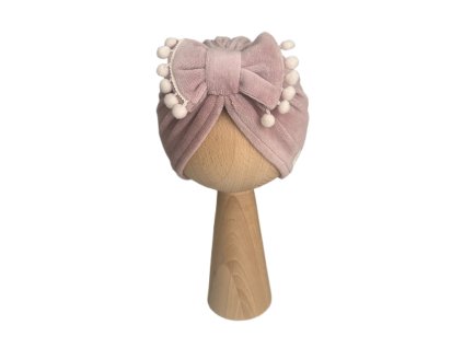 Turban velúr mašlička jemná staro ružová