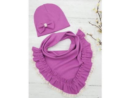 Set fuschia čiapka a nárkčník s madeirou