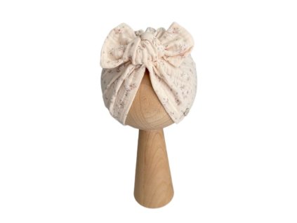 Letný mušelínový Turban Princess béžové kvietky