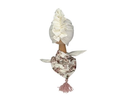 Prechodný set turban s nákrčníkom ecru jemná krémová