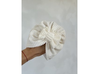 Velúrový turban s mašličkou ecru jemná krémová