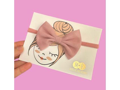 Bezotlaková ozdobná čelenka mašlička Manufaktura falbanek dusty pink