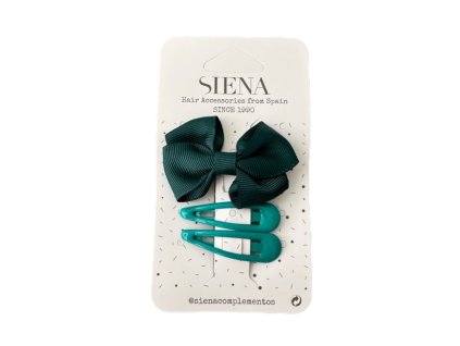 SIENA set mašlička a dve hladké sponky - smaragdovo zelená