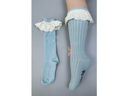 Podkolienky s bavlnenou krajkou Stella - modrá