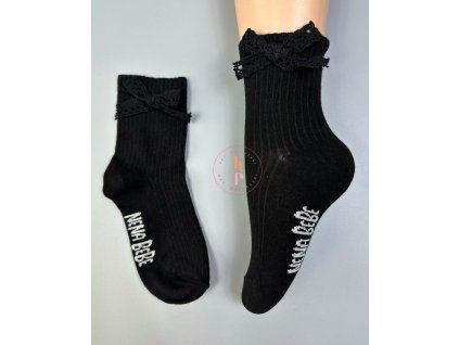 Ponožky Pauli s krajkovou mašličkou - čierna