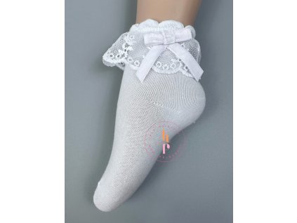 Ponožky Mia s krajkou a mašličkou - biela