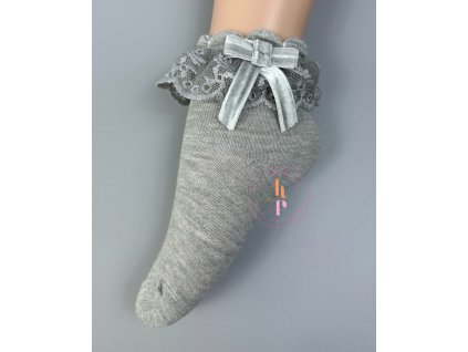 Ponožky Mia s krajkou a mašličkou - sivá