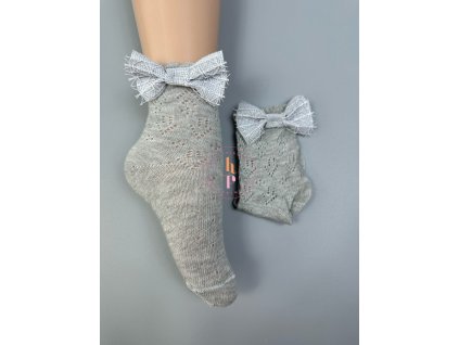 Ponožky Nina dierkované s mašličkou - sivá
