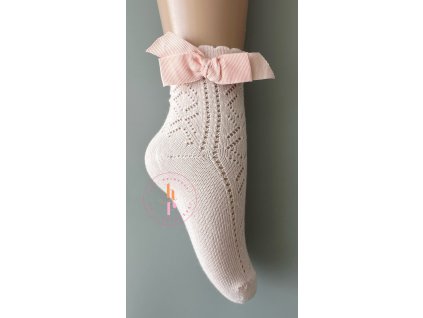 Ponožky Anna dierkové s mašličkou - ružovo marhuľková