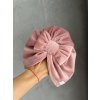 Prechodný zamatový turban s mašličkou ružová jasnejšia