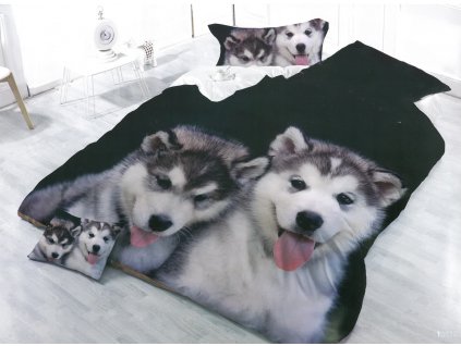 3D Povlečení 2+2 se štěňaty - husky