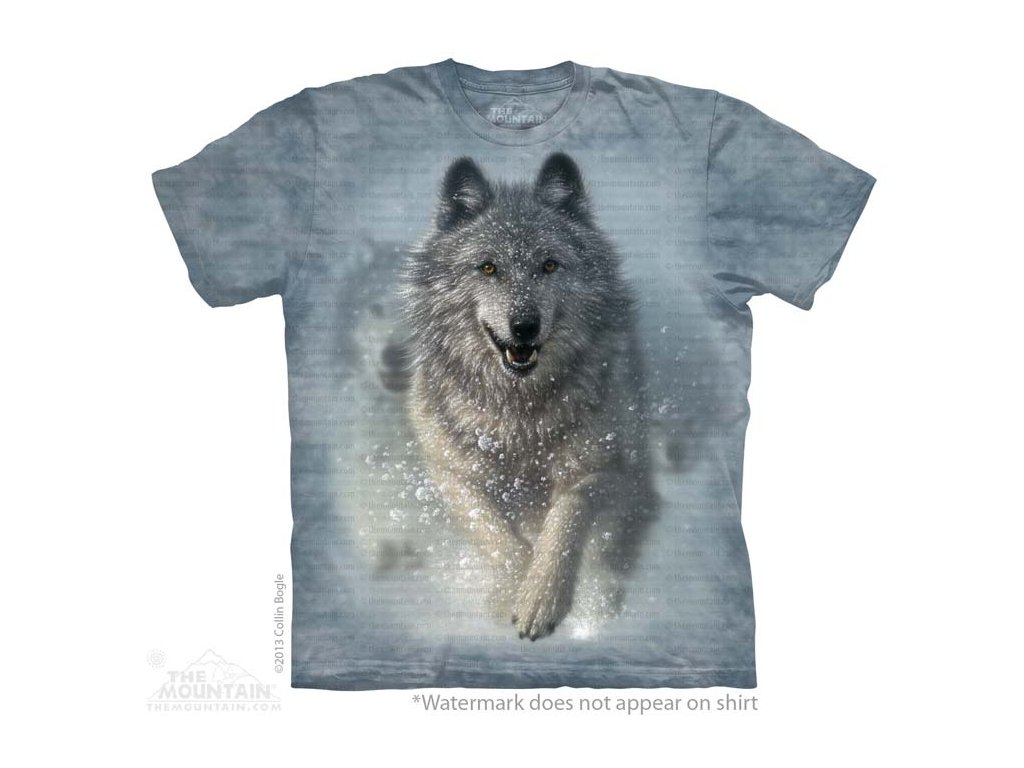 Tričko s batikovaným potiskem the Mountain vlka ve sněhu, pro páry