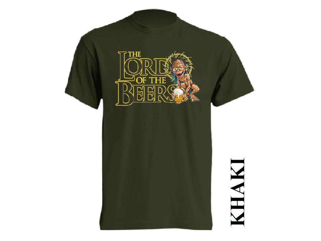 Levné bavlněné tričko s vtipným potiskem Gluma jako Pána piva inspirovaného  filmem Pán prstenů