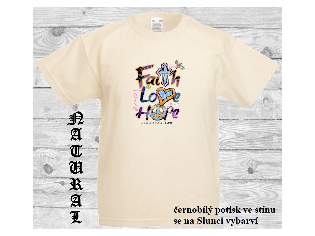 natural_tricko_napis_VIRA_LASKA_NADEJE_uv_potisk
