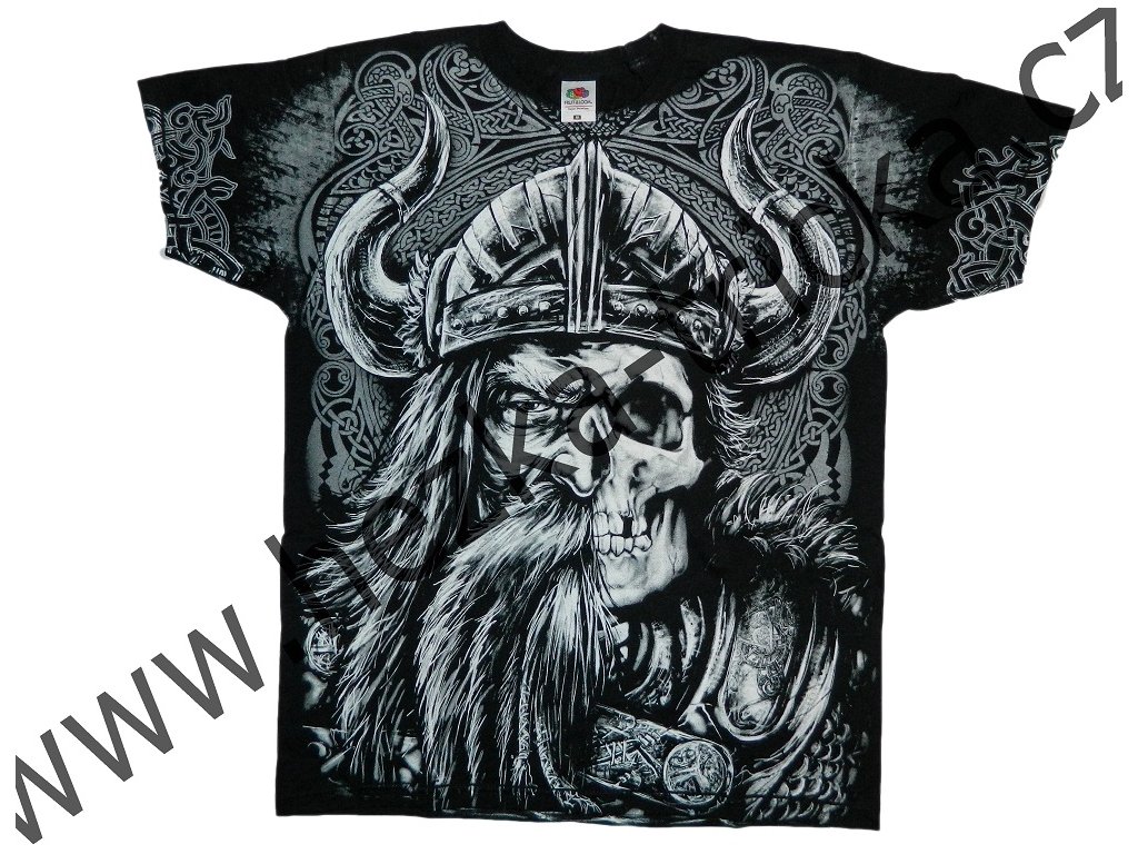 tričko, potisk, viking, lebka, sekera, Thorovo kladivo