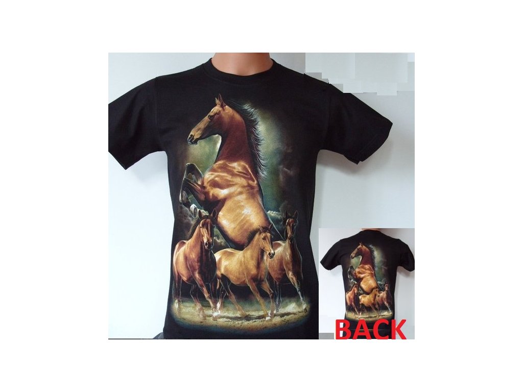 tričko, koně, rock eagle, černé, svítící, fluorescenční potisk