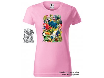 ruzove damske tricko ptaci raj