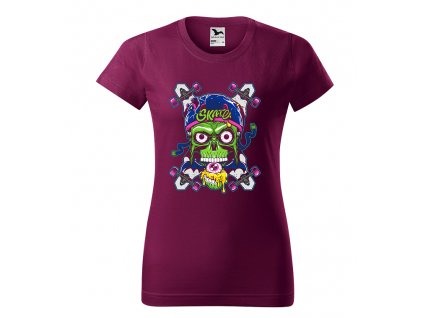 vinove-burgundy-damske-levne-bavlnene-tricko-skull-skate