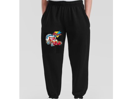 Dětské levné tepláky tmavě modré Autíčko Blesk (vel.116)