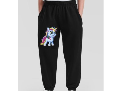 Dětské levné tepláky tmavě modré Duhový jednorožec (vel.116)