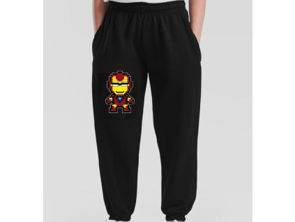 Dětské levné tepláky tmavě modré Pixel Iron Man (vel.116 a 128)