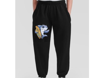 Dětské levné tepláky tmavě modré Žralok surfař (vel.116)