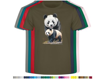 khaki-levne-bavlnene-tricko-potisk-pandy-velke