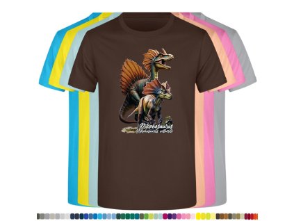 cokoladove-levne-bavlnene-tricko-dilophosaurus-dino