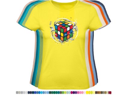 citronove-zlute-damske-tricko-slozeni-Rubik-kostka