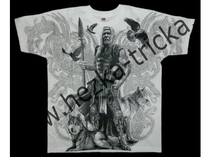 tričko, potisk, viking, vlci, Odin, celoplošný