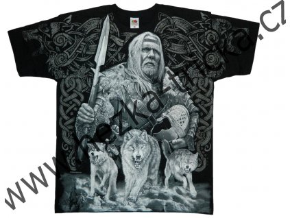 tričko, potisk, viking, vlk Fenrir, Odin, Ragnarok