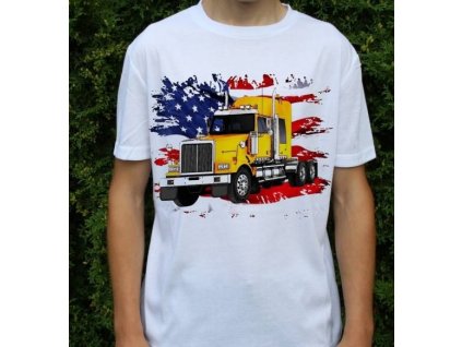 tričko, americký tahač, kamion, potisk, kenworth žlutý