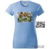 damske tricko nebesky modre dinosauri na uteku