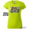 damske tricko neonove limetkove dinosauri na uteku