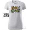 damske tricko svetle sede melirovane dinosauri na uteku