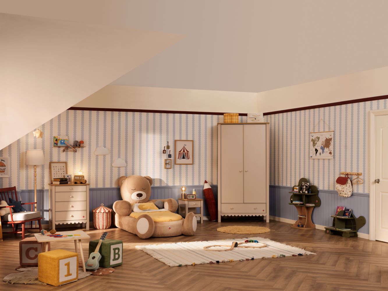 detsky-pokoj-s-nabytkem-montessori-postel-medvidek