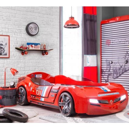 Dětská postel auto 90x195 cm BiTurbo červená