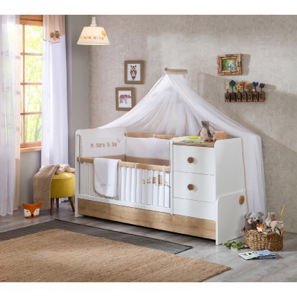 Dětská rostoucí postýlka s přebalovacím pultem Natura Baby