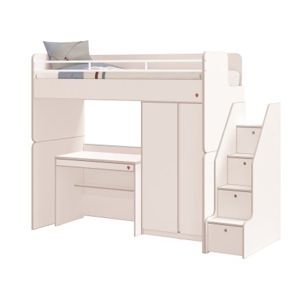 poschodova postel se stolem a skrini studio white