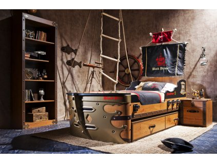 Detská posteľ loď veľká 90x190 cm Black Pirate