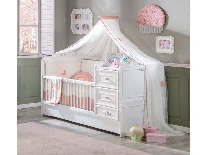 Detská rastúca postieľka s prebaľovacím pultom Romantic Baby