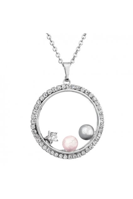 Náhrdelník Kruh s perlami Šedá, Růžová Swarovski