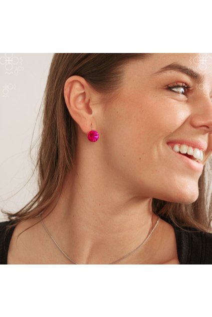 Náušnice Swarovski Rivoli 12mm klapka Fuchsia