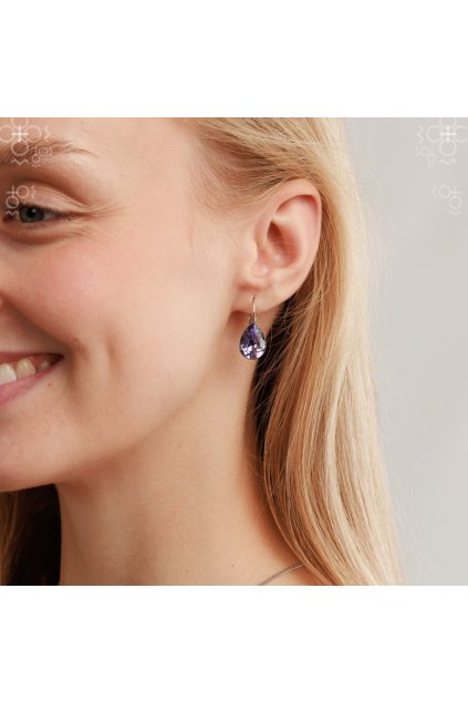 Náušnice Swarovski Hruška 14x10mm Tanzanite
