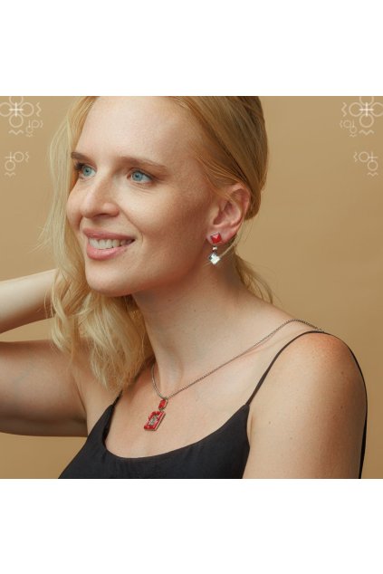 Náušnice Swarovski Styl čtverec Červený korál